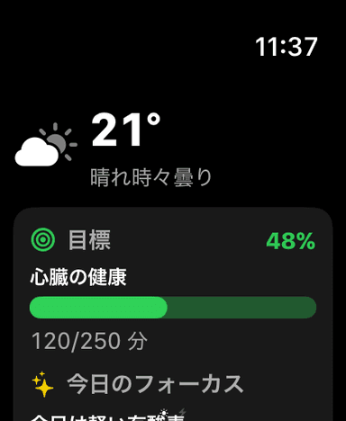 Apple Watch上のMeteoHealth：現在の気温、心臓の健康ゴールのリング、今日のフォーカス