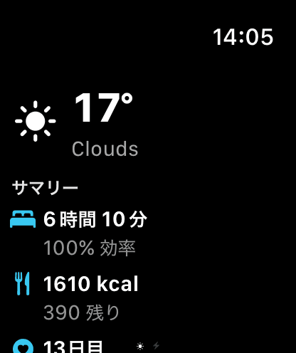 Apple Watch上のMeteoHealth:現在の気温と天気、その日の体調のまとめ